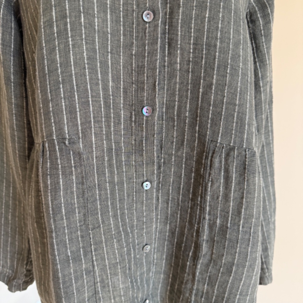 J Jill - Purejill 100% Linen Sage Green Striped Tunic top Size Small - Picture 8 of 13